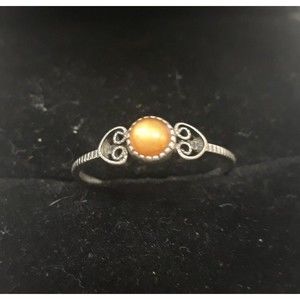 VTG Amber Moonstone Ring Sterling Silver 925 Size 6.25 1mm Wide Band